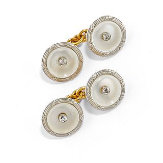 A 18K two-color gold, mother-of-pearl and diamond cufflinks