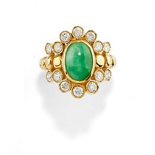 A 18K yellow gold, diamond and jadeite ring