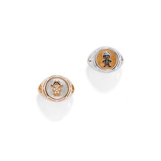 Two 18K two-color gold and diamond rings