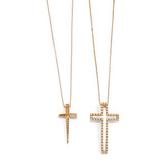 Two 18K rose gold and diamond necklaces