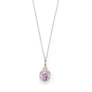 A 18K white gold, pink gemstone and diamond pendant