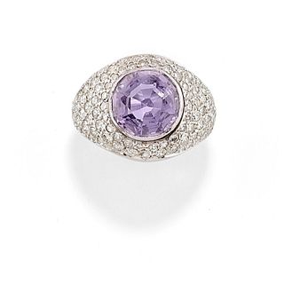 A 18K white gold, violet gemstone and diamond ring
