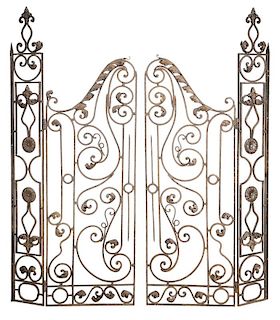 Pair Baroque Style Wrought Iron Gates