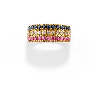 A 18K yellow gold, ruby, sapphire and diamond ring
