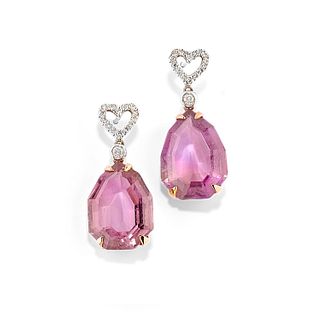 A 18K two-color gold, amethyst and diamond pendant earrings