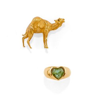 A 18K yellow gold and green gemstone jewels
