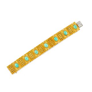 A 18K yellow gold, turquoise and sapphire bracelet