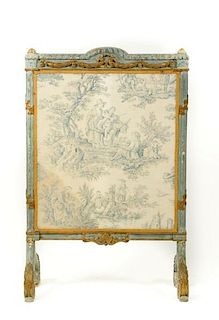 French Paint & Parcel Gilt Decorated Fire Screen