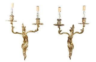Pair of French Gilt Bronze 2 Light Wall Sconces