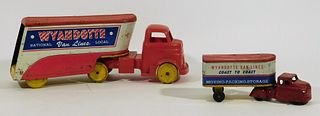 2PC Wyandotte Van Lines Tin Lithograph Toy Trucks
