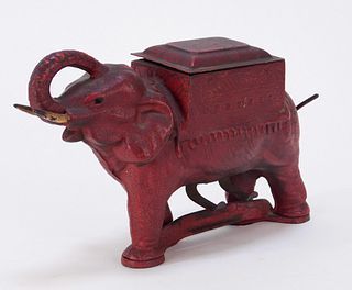 Red Painted Cast Iron Elephant Cigarette Dispenser