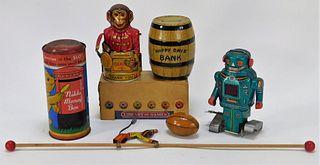 7PC Antique Tin Windup Toy Library of Games Group