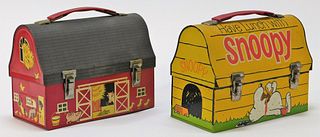 2PC Thermos Snoopy Farm House Tin Lunchbox Group