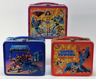 3 DC Super Powers Super Friends MOTU Tin Lunchbox