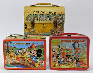 3 Walt Disney Mickey School Bus Tin Lunchbox Group
