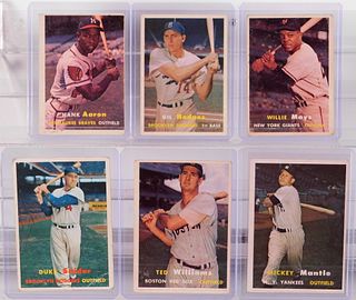 6PC 1957 Topps Baseball Aaron Mantle Card Group