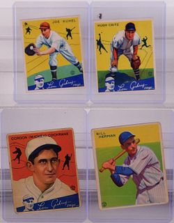 4PC 1934 Goudey Kuhel Critz Herman Baseball Cards