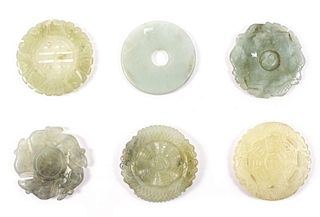 Group of 6 Chinese Jade Bi Discs & Carvings