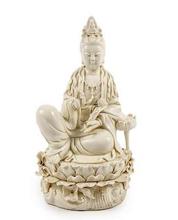 Chinese Blanc De Chin Seated Quanyin, Marked