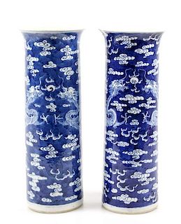 Pair of Cylindrical Chinese B/W Vases, Kangxi Mark