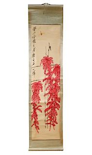 Circle of Qi Baishi, Wisteria & Dragonflies Scroll