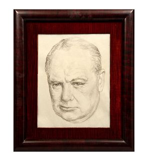 Anonymous. Winston Churchill. Made in pencil. Framed. 18.8 x 12.9" (48 x 33 cm)