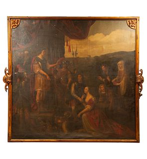 Anonymous. Henry VI asking for the ransom of his captive and noble prisoner Richard the Lionheart. Oil on canvas. Framed.