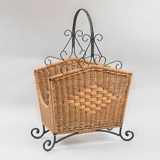 Magazine Rack. 20th century. Made of woven wicker and iron. Decorated with geometric elements, scrolls and lace.