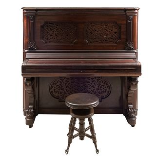 Vertical piano. USA. 20th century. Made of lacquered wood. Steinway & Sons. Series number 38133. Stool.
