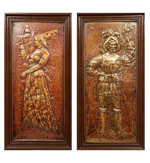 Lot of 2 low reliefs. Twentieth century. Made in embossed sheet. Comprised of: Hidalgo and Lady
