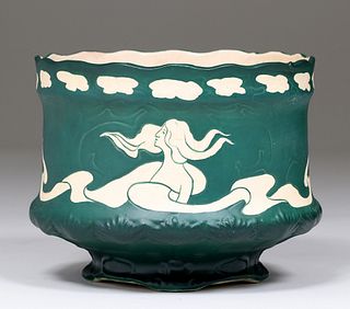 McCoy Pottery Green Mermaid Jardiniere c1910s