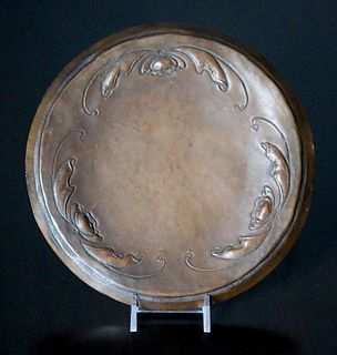Arts & Crafts Hammered Copper Floral Repousse Tray