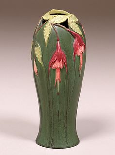 Contemporary Ephraim Faience Carved Floral Vase