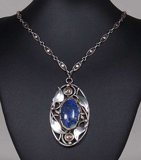 Arts & Crafts Sterling Silver & Lapis Necklace c1910