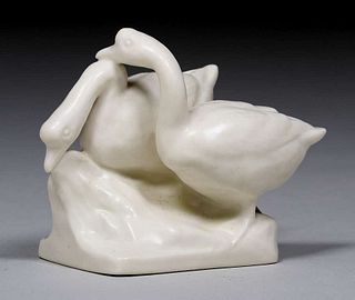 Rookwood Double Swan Matte White Paperweight 1934