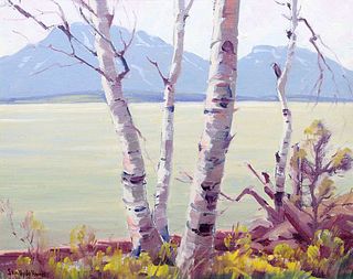 Sam Hyde Harris Painting Lakeside Birch Trees