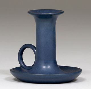 Marblehead Pottery Matte Blue Candlestick c1910