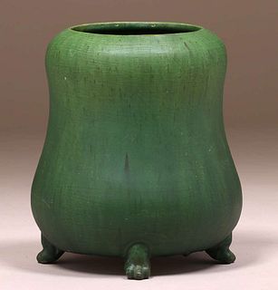 Cambridge Pottery Matte Green Four-Footed Vase c1900
