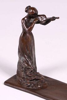 Art Nouveau Bronze Sculpture Female Violinist c1900