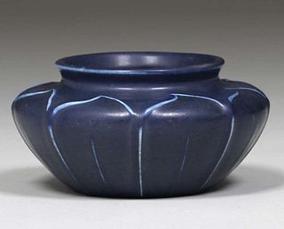 Hampshire Pottery Matte Blue Squat Bowl c1910