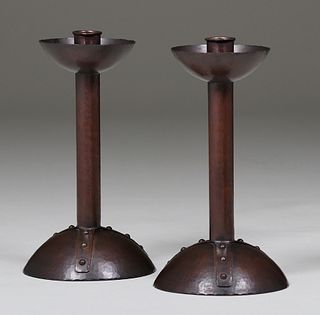 Contemporary Audel Davis Hammered Copper Candlesticks