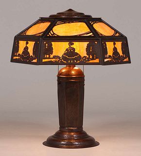Limbert Hammered Copper Dutch Lamp c1910