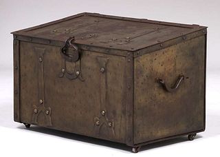 Arts & Crafts Hammered Brass & Copper Firewood Box
