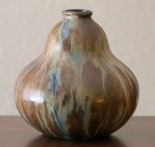 French Art Pottery Gourd Vase Copperdust Flambe c1910