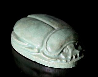 Grueby Pottery Matte Green Scarab Paperweight c1910
