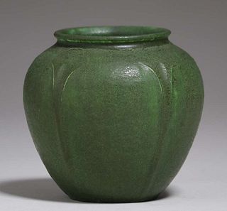 Grueby Pottery Matte Green Spherical Vase c1905