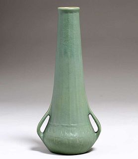 Tall Early Van Briggle 1905 Matte Green Vase #287