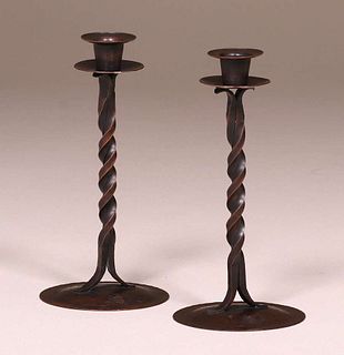 Craftsman Studios Hammered Copper Candlesticks c1920s