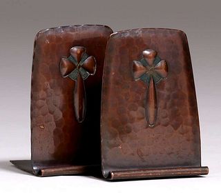Pair Small Roycroft Hammered Copper Bookends