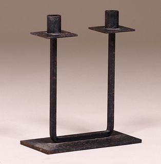 Arts & Crafts Hand-Forged Iron Double Candlestick